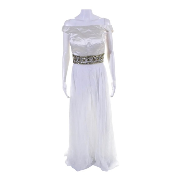 NEW SHERRI HILL White Crystal Beaded Off the Shoulder Open Back Gown Size 8 - Picture 6 of 11